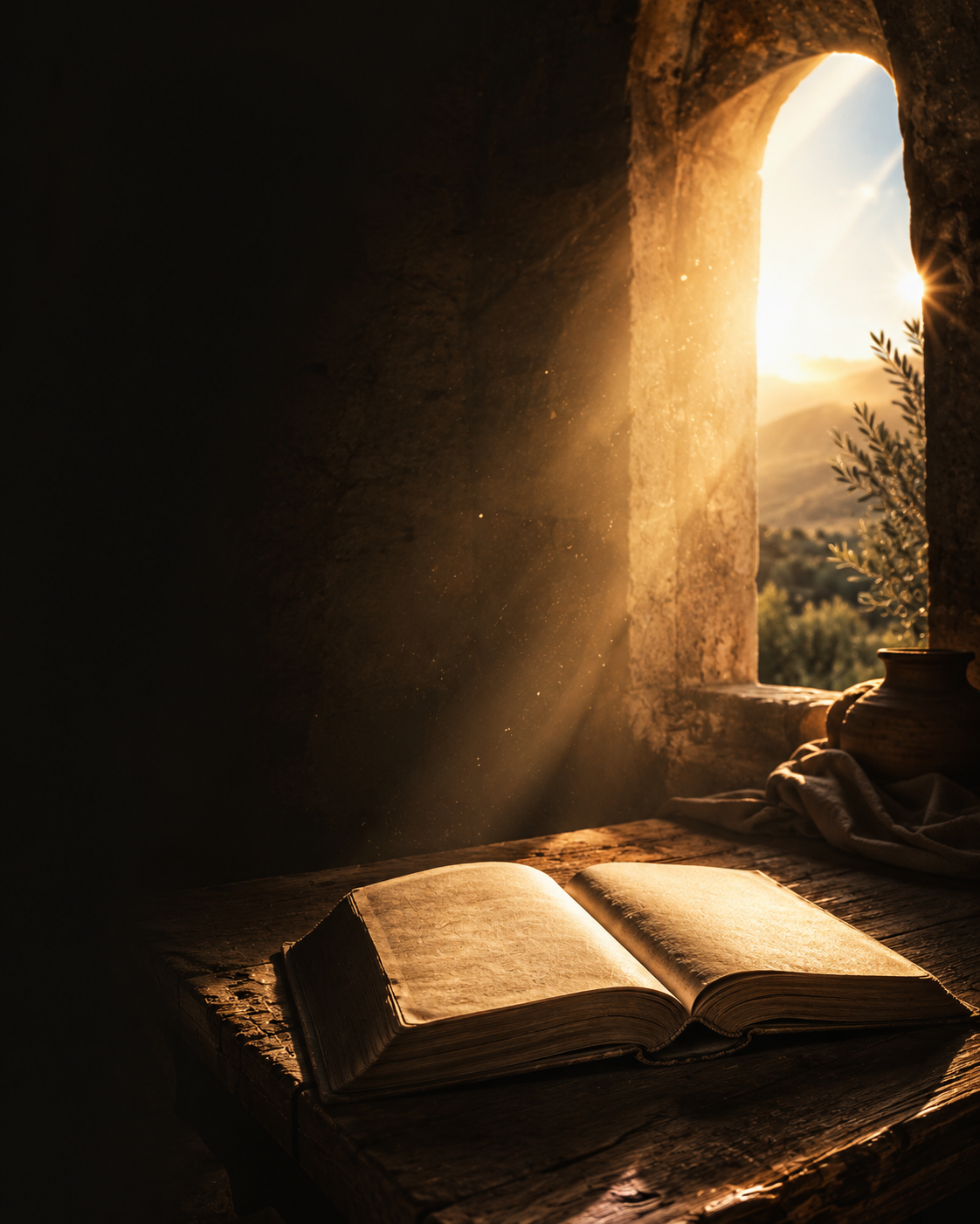 Offenes Buch im goldenen Licht